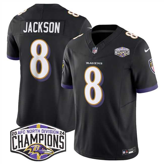 Mens Baltimore Ravens #8 Lamar Jackson Black F.U.S.E 2024 AFC North Division Champions Vapor Limited Jersey->baltimore ravens->NFL Jersey